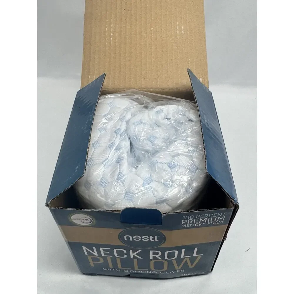 NESTL Neck Roll Pillow Cooling Cover Memory Foam 18” X 4” White NIB